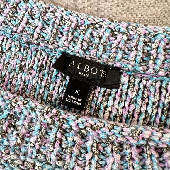 Talbots Blue Multicolor Crew Neck Cotton Blend Knit Long Sleeve Sweater Size OX - Picture 8 of 11